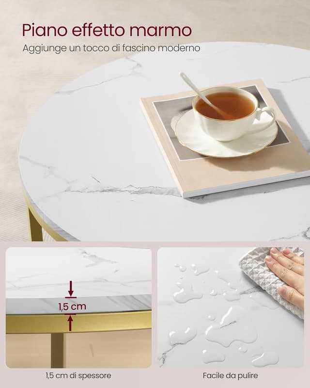 Detalle de VASAGLE Tavolino rotondo effetto marmo