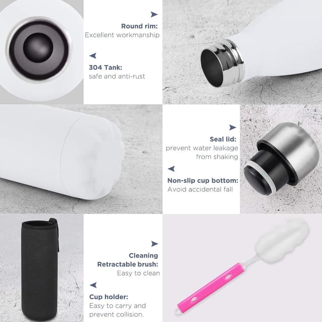 Detalle de GeeRic doppelwandige Edelstahl-Trinkflasche 750 ml – kühl & warm, auslaufsicher, ohne BPA