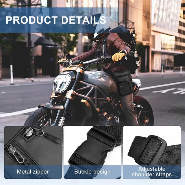 Detalle de flintronic Beintasche fürs Motorrad & Outdoor – wasserdichte Multitasche mit verstellbaren Gurten (Schwarz)