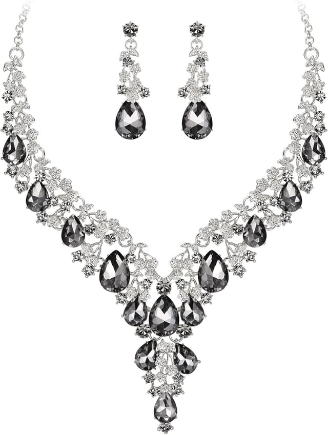 Thumbnail 6 de Clearine Hochzeit Schmuck-Set Tropfen Strass Cluster Halskette & Ohrhänger (Klar Silber-Ton)