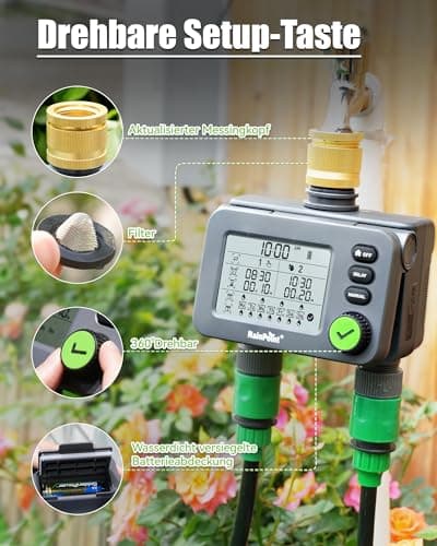 Detalle de RAINPOINT Programador de riego con 2 salidas y temporizador automático (retardo por lluvia y modo manual)