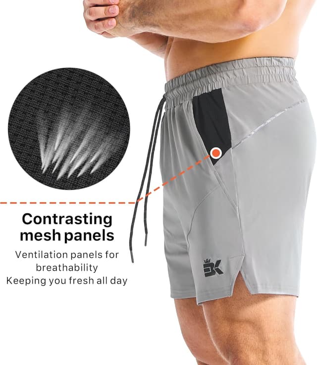 Detalle 2 de Brokig Men’s Dry Gym Shorts (5 inch) with Mesh Pockets – training, running and gym shorts