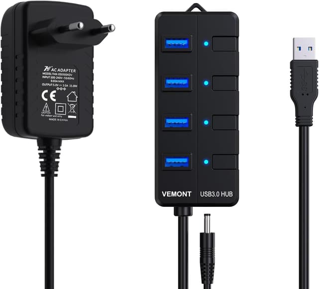Detalle de VEMONT USB 3.0 Hub 4 Ports mit Netzteil
