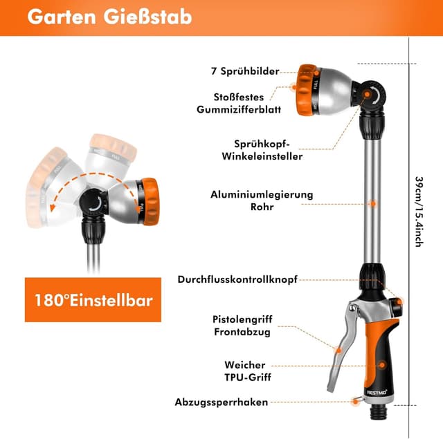 Detalle de RESTMO Garten Gießstab 42 cm mit Sprühkopf