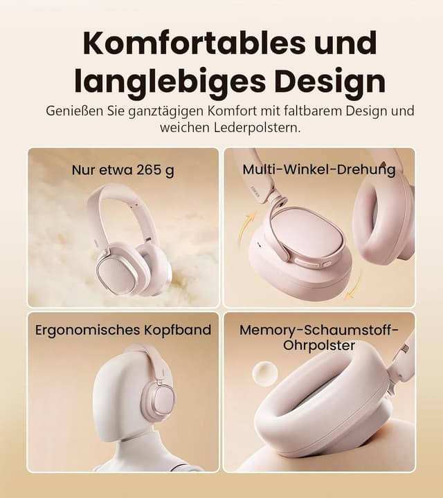 Thumbnail 6 de Edifier ES850NB kabellose Over-Ear-Kopfhörer mit ANC, LDAC & bis zu 92 h Spielzeit (Bluetooth 5.4, Multipoint) – Rosa