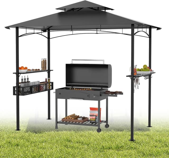 Detalle de Gazebo da giardino impermeabile con tetto a doppio strato 245 x 153 x 250 cm, grigio