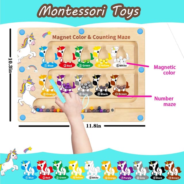 Detalle de Magnetic Colour & Number Maze Montessori Toy for 2–6 Year Olds (Girls & Boys) – Magnetic Pen Bead Board