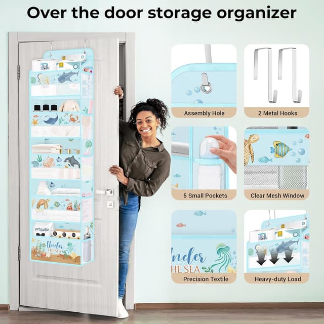 Detalle de Clastyle Ocean Animals over the Door 5-Tier Hanging Storage Organiser (Turtle) – Nursery, Bathroom & Bedroom Use