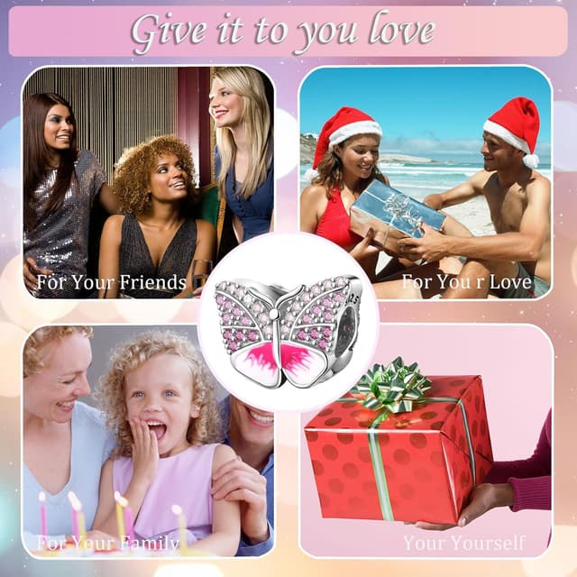 Detalle de FLUFLO Charm Anhänger Damen aus 925 Sterling Silber mit Zirkonia – kompatibel mit europäischen Armbändern (C03)