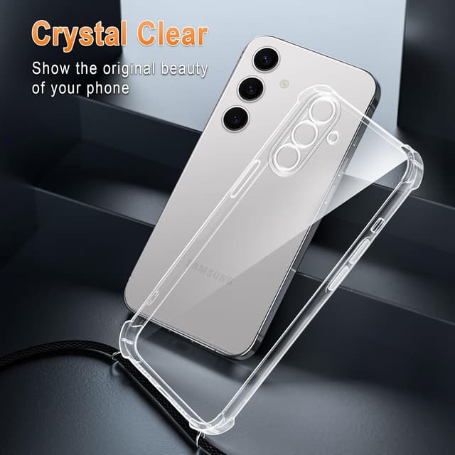 Detalle 2 de XTCASE Coque pour Samsung Galaxy S25 FE 5G avec cordon et tour de cou – silicone TPU transparente (noir)