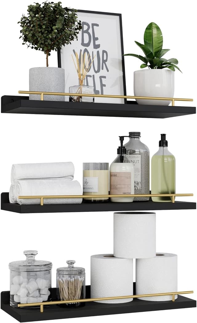 Detalle de WOPITUES Floating Shelves with Guardrail — Set of 3