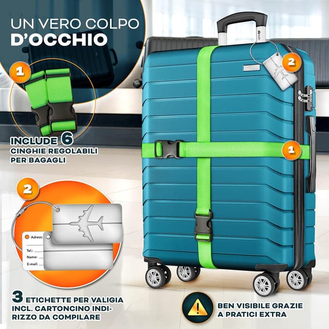 Detalle 2 de Set tillvex da viaggio con 3 valigie rigide ABS, bilancia per bagagli, ruote e serratura TSA (M-L-XL), turchese