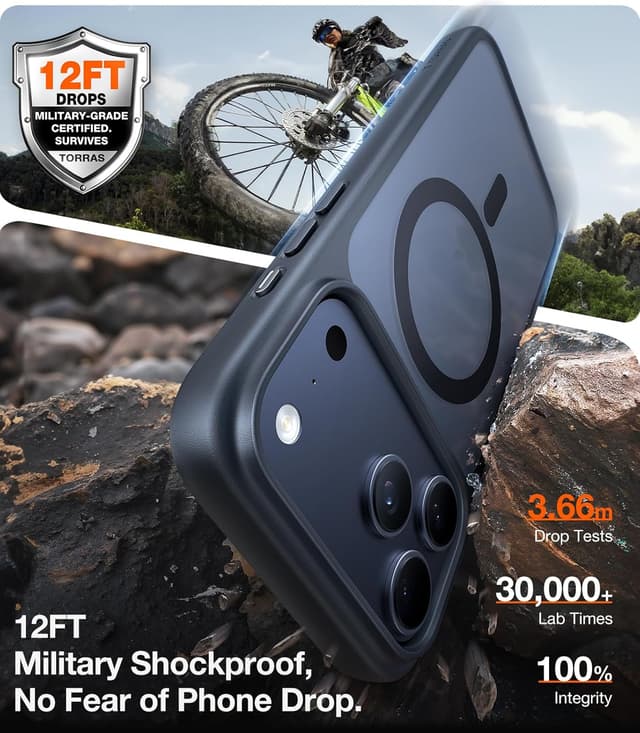 Detalle de TORRAS Guardian-Mag MagSafe Case for iPhone 17 Pro (Magnetic, Shockproof, Matte Black)
