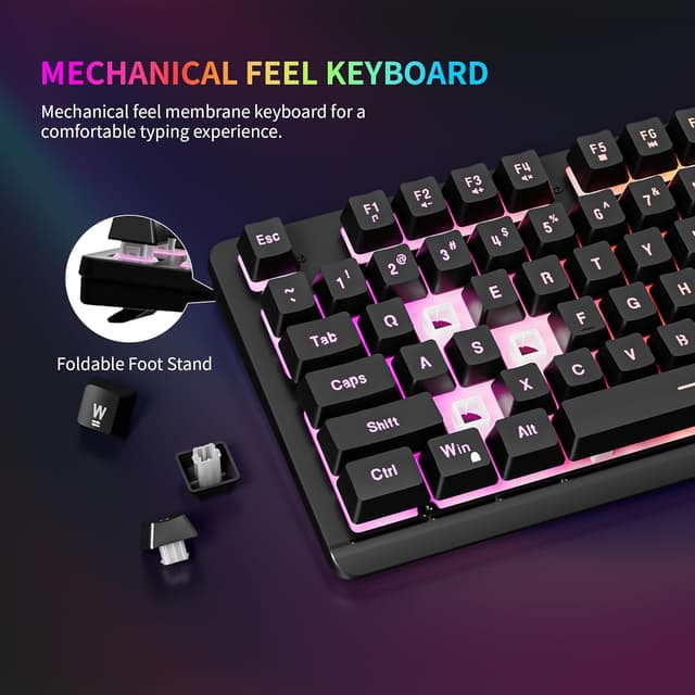 Detalle de Newmen GM104 Wired Gaming Keyboard and Mouse Set (104-Key RGB, QWERTY, USB)