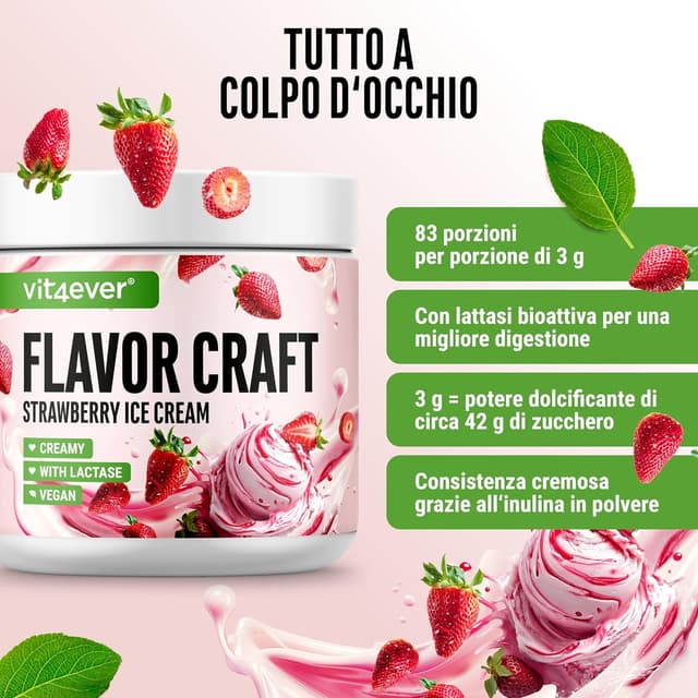 Detalle 2 de Polvere di Aromi Vaniglia 250 g FLAVOR CRAFT per gelato alla fragola e dolci: uso versatile