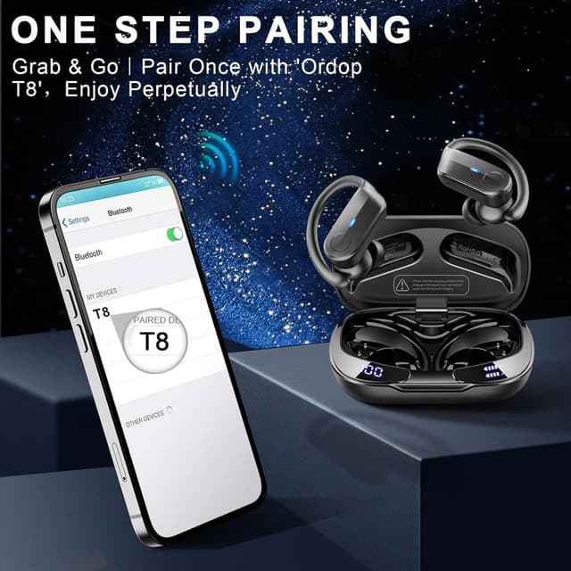 Thumbnail 6 de Écouteurs Bluetooth Sport étanches IPX8 (Bluetooth 5,4) avec ENC et son HiFi stéréo, boîtier USB‑C LED 70 h – Noir