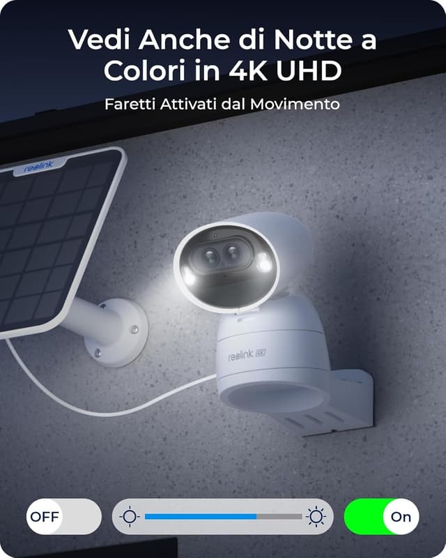 Detalle de Reolink 4K Telecamera Wi‑Fi esterna a batteria con zoom ottico 6x, tracking AI e Visione notturna a colori (Argus Track+ con pannello solare)