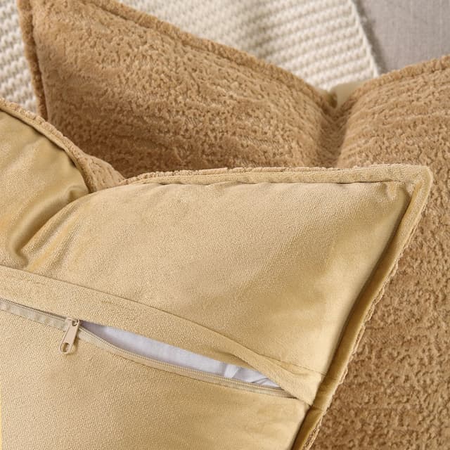 Detalle de Madizz 2er Set Chenille Samt Kissenbezüge mit Rand-Dekor Beige (50x50 cm)