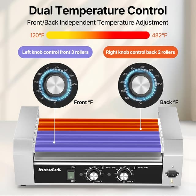 Detalle de Seeutek Hot Dog Roller with 5 Non-Stick Rollers (18 Hot Dog Capacity) and Dual Temperature Control