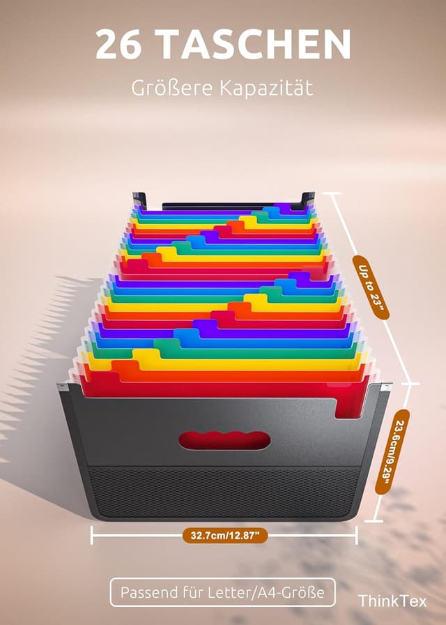 Detalle de ThinkTex Dokumentenmappe mit 26 Fächern für A4 – erweiterbarer Akten-Organizer mit farbigen Registern