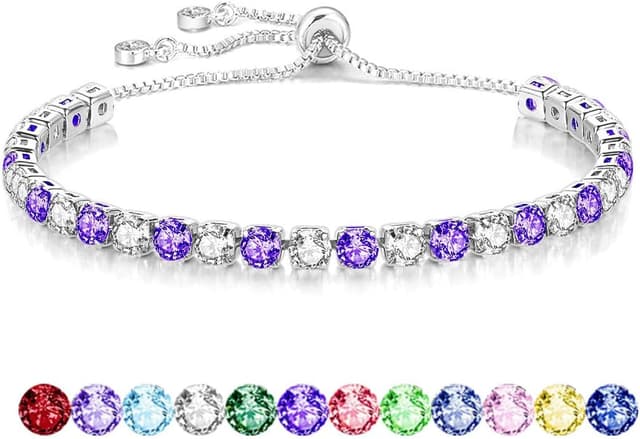 Detalle 2 de Mieoyue S925 Silver Tennis Bracelet with Slider Closure & Crystal Birthstone Design