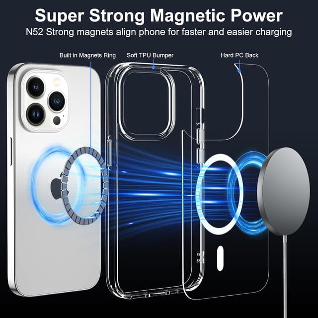 Detalle de XTCASE Coque magnétique MagSafe pour iPhone 13 Pro (transparent) avec bumper TPU antichoc