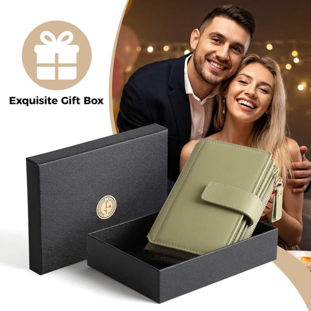 Detalle de RRANCharltu Damen-Geldbörse aus PU-Leder mit RFID-Schutz, grün – klein mit Reißverschluss und Münzfach