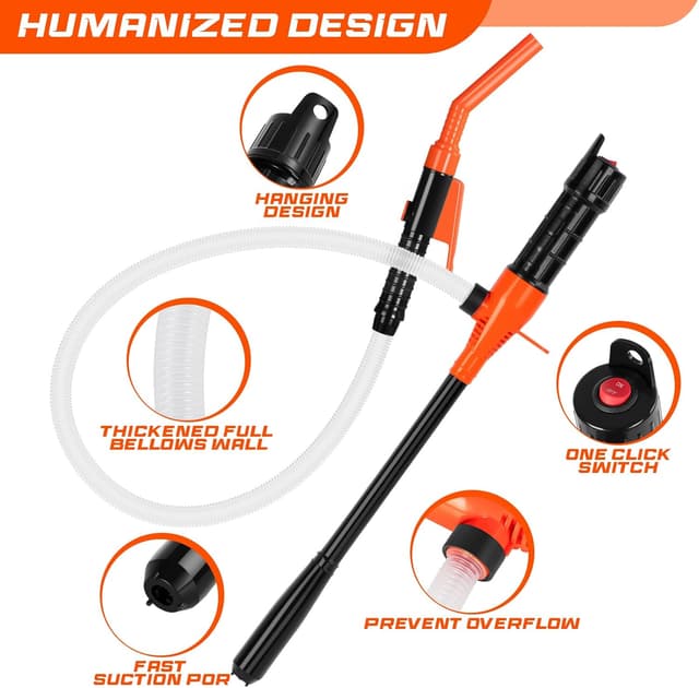 Detalle de Portable Electric Fuel Transfer Pump (3.2GPM) with 47-Inch Hose, Battery-Powered Siphon Pump for Car/RV