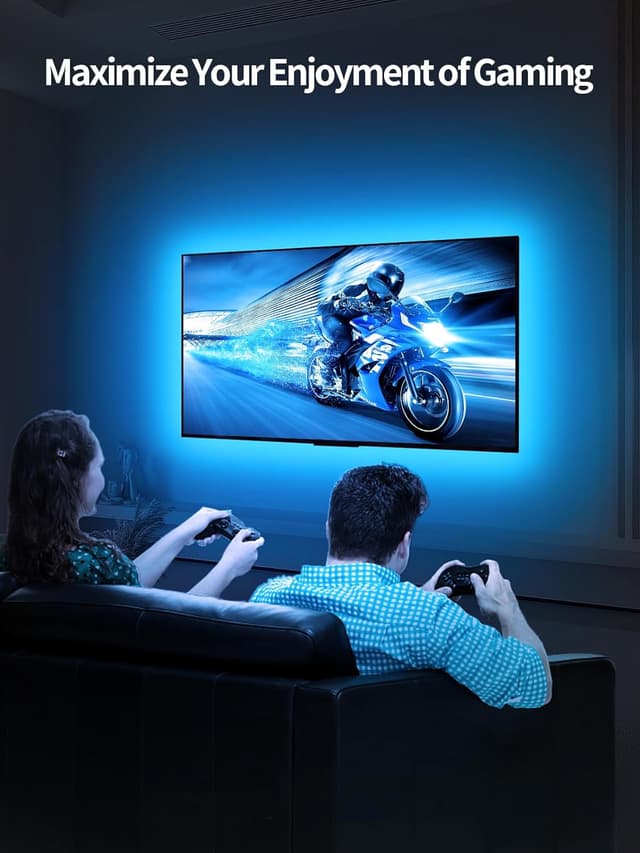 Detalle de KANTUTOE LED TV Hintergrundbeleuchtung (6 m) mit RGB, Musik-Sync, Bluetooth-App & Fernsteuerung für 65–85 Zoll