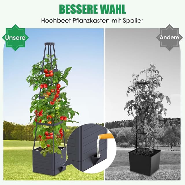 Detalle de MQHUAYU Tomatentopf-Set mit 145 cm Rankhilfe und Selbstbewässerung (2er-Pack)