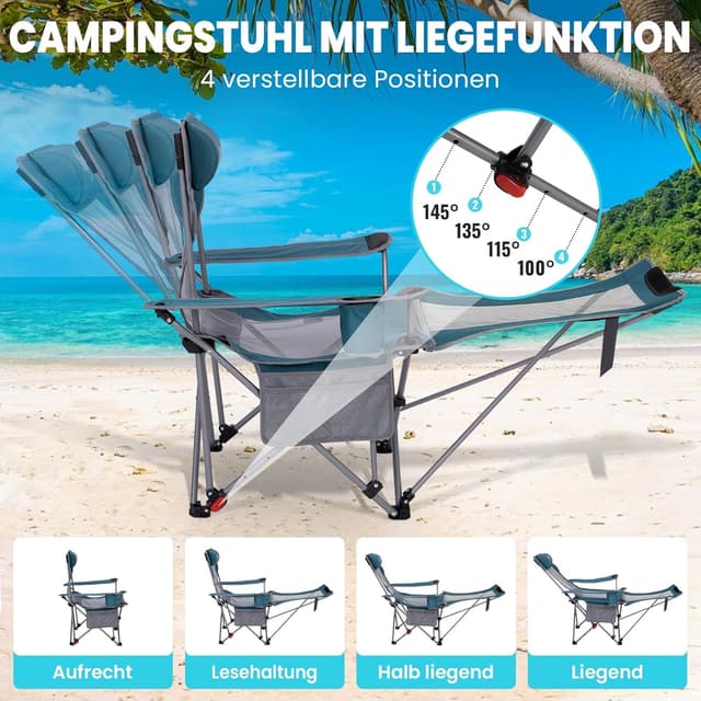 Detalle de #WEJOY 2-in-1 Campingstuhl bis 180 kg mit Fußstütze und 4-fach verstellbarer Rückenlehne