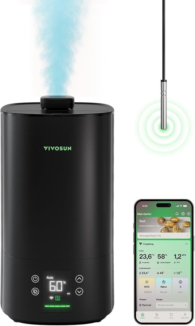 Detalle de VIVOSUN Pflanzen-Luftbefeuchter 5L Smart Humidifier AeroStream H05 (Ultraschall, 24 dB, Top-Fill) für Growzelte