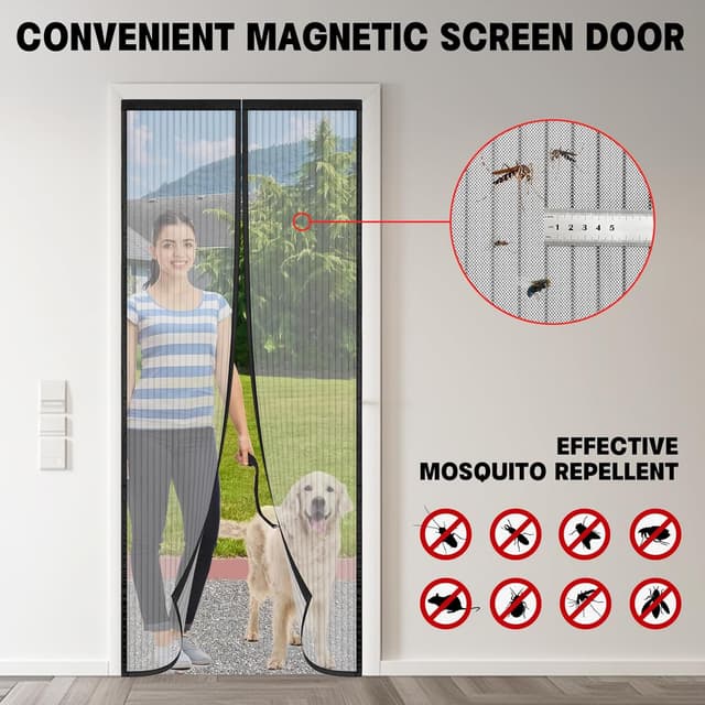 Detalle de BUIRTLY Zanzariera magnetica 55x180 per porte e finestre, chiusura automatica, nero
