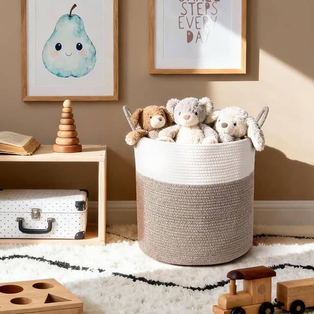 Thumbnail 6 de Purecas großer Wäschekorb aus Baumwollseil mit Henkel (36x40 cm) – braun, tragbarer Aufbewahrungskorb für Bad, Kinderzimmer & Wohnzimmer