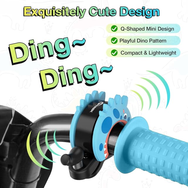 Detalle de toptrek Kids Bike Bell (95dB) – Loud, Waterproof Dinosaur Bell for 22.2–25.4mm Handlebars