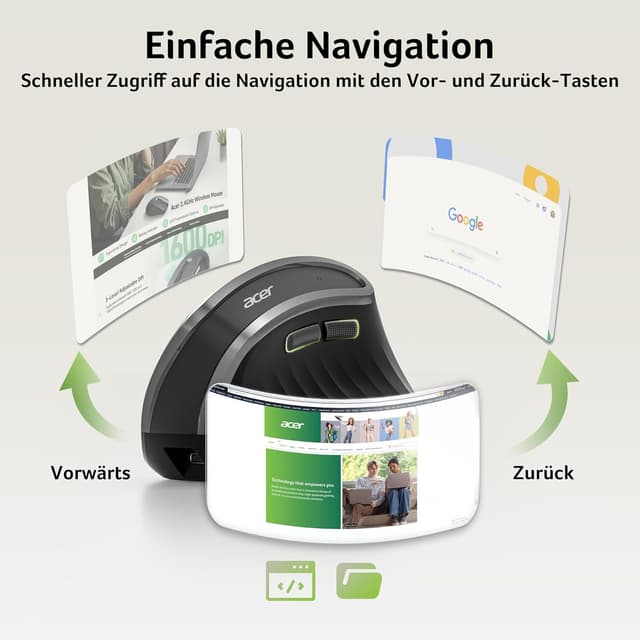 Thumbnail 6 de Acer 2.4G ergonomische vertikale optische Maus – kabellos, wiederaufladbar (bis 1.600 DPI) für PC & Laptops