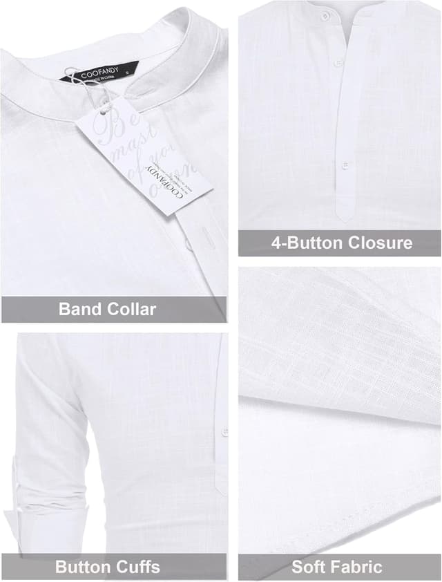 Detalle de COOFANDY Henley T-Shirt Long Sleeve