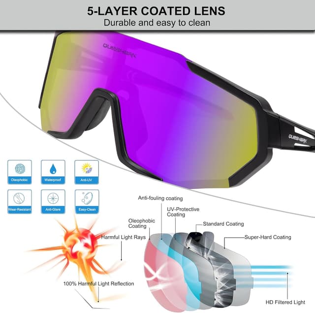 Detalle de Queshark Occhiali Veloci – Occhiali da ciclismo uomo e donna leggeri TR90 con protezione UV400