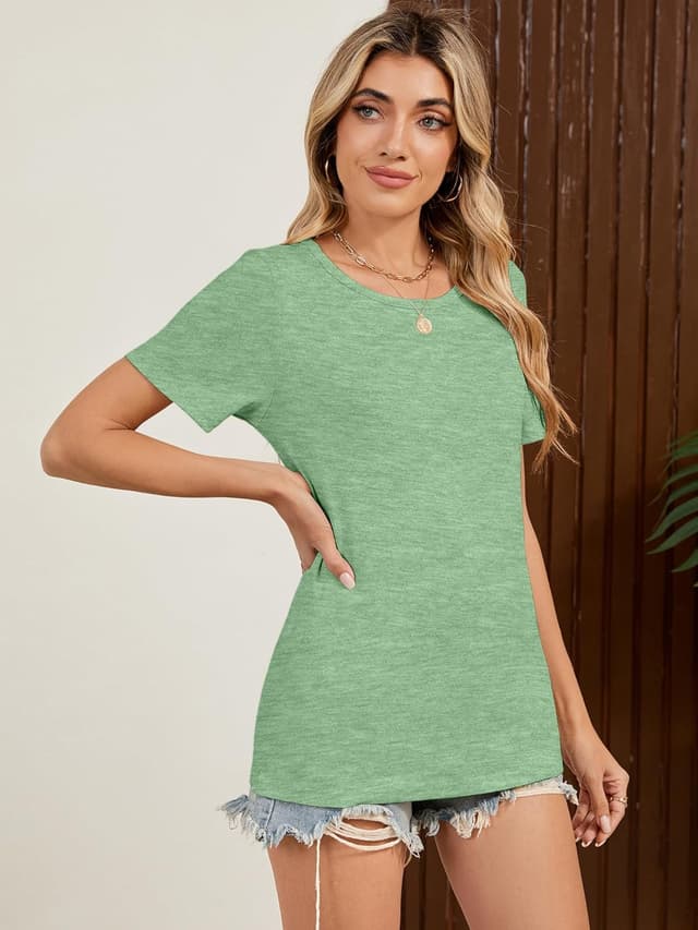 Detalle de YGOODM Damen T-Shirt 3er Pack – Kurzarm Basic mit Rundhalsausschnitt für den Sommer
