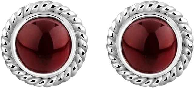 Detalle 2 de Nenalina Ohrstecker aus 925 Silber mit rundem Granat (Januar) – Steckerohrringe für Damen & Mädchen