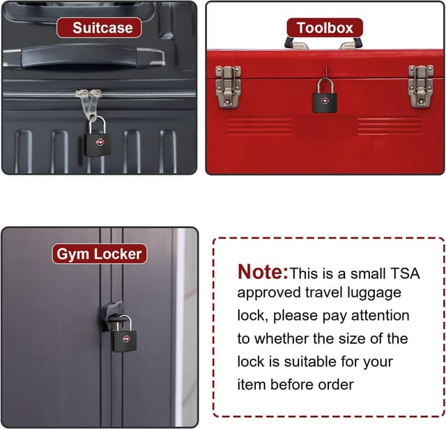 Detalle 2 de TSA Luggage Locks with Keys (4 Packs, 8 Keys) by TSA Approved — Brass padlocks for suitcases, gym lockers & travel bags (Black)
