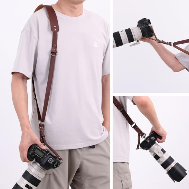 Detalle de Padwa Lifestyle Brown Single Camera Harness Strap for One Camera – full grain leather shoulder strap