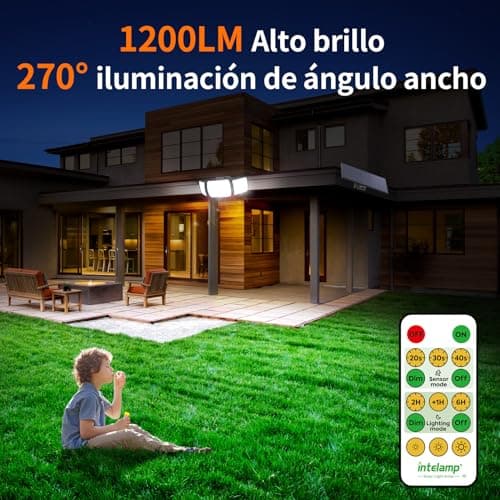 Detalle 2 de intelamp Focos Exterior Solares con doble sensor 270° y mando a distancia (IP65, 6500K, 4 modos)