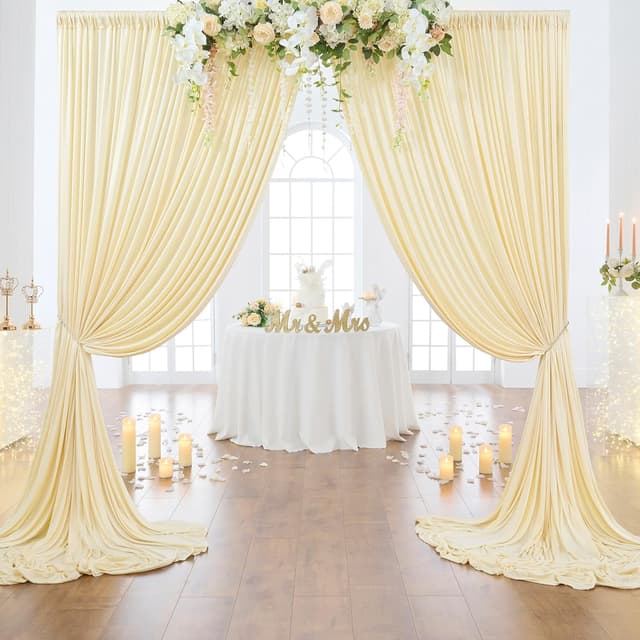 Detalle 2 de 3x3 m Champagne Vorhang für Kulissen (Sekt-Hintergrund) aus Polyester – 2 Platten, für Hochzeit, Party & Fotos
