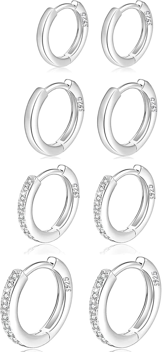 Detalle de MOROTOLE 4 Paar kleine Creolen & Huggie-Ohrringe aus 925 Silber (Set) mit Zirkonia