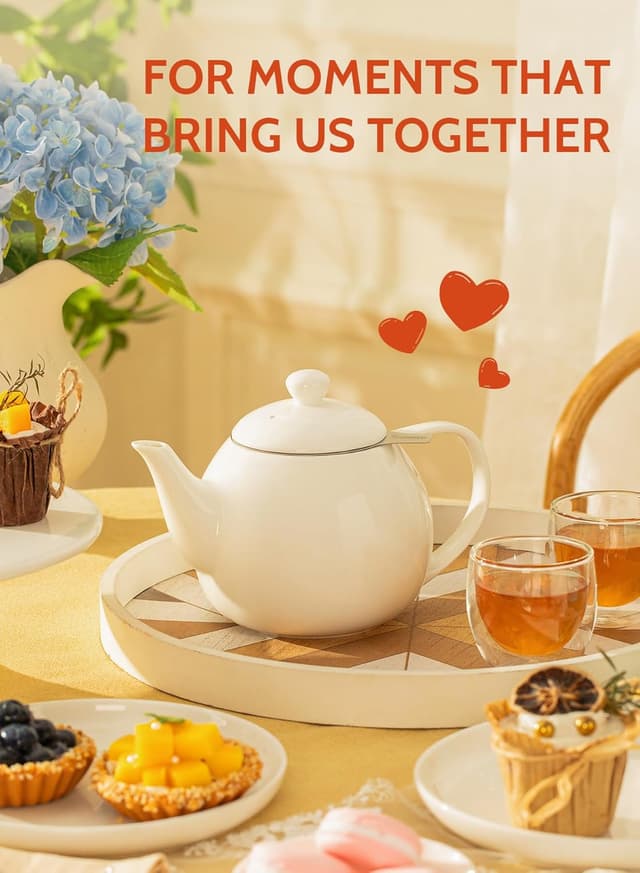 Detalle 2 de Sweese Teapots for Tea (27 oz) Porcelain Teapot with Removable Stainless Steel Infuser, White