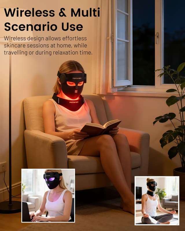 Detalle 2 de Aokitec 4D LED Maske für Gesicht & Hals mit 7 Farben, 850 nm NIR und IPX7 (kabelloses Home-Spa)