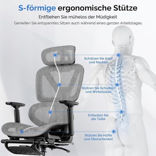 Detalle de Bürostuhl mit Fußstütze und 4D Armlehnen