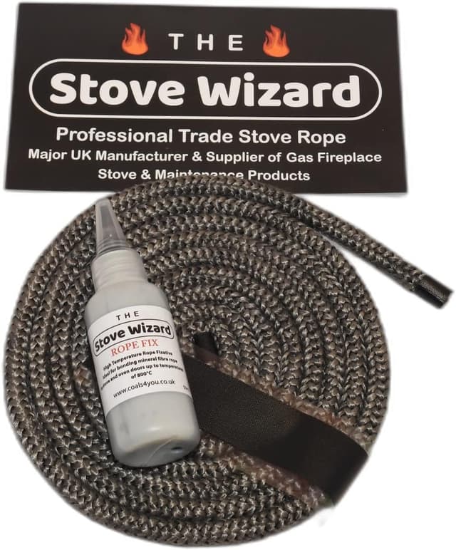 Detalle de The Stove Wizard Black Stove Rope Kit (12mm x 2.5m) with 50ml Super Seal Adhesive and Flue/Glass Door Seals
