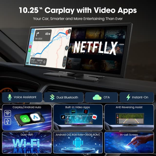 Detalle 2 de LAMTTO 10.25" CarPlay display with Android Auto